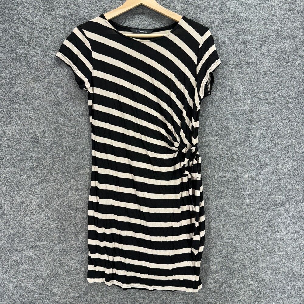 Annabelle Dress Women M Medium Black Sheath Midi Tasseled Short Sleeve Casual